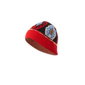 Ornate Pattern Beanie | Red & Black Knit Hat