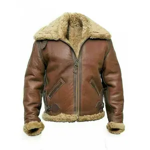 MotorCycleJackets Men's Pilot Flying B3 Bomber Brown Air Force Aviator Fur Shearling Leather Jacket