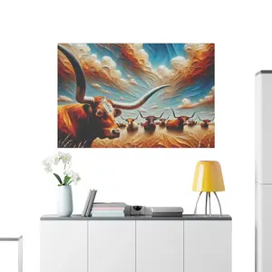 Longhorn Cattle Wall Art - Lonestar Longhorn Herd Southwestern Ranch Decor, Western Cowboy Farmhouse, Texas Rustic Home Decoration