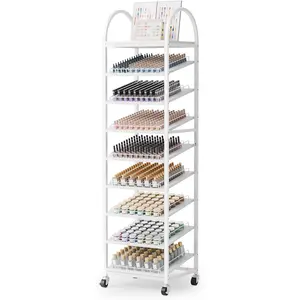 OmySalon Rolling Nail Polish & Powder Display Stand - 8 Tier Mobile Nail Salon Organizer Rack with Wheels, Holds 600 Bottles & 240 Jars for Nail Artists, Salon Display, Retail Store