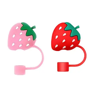 Pink or Red Strawberry Straw Cover Fits L 10mm Diameter Straws in 30-40oz Tumblers Durable Reusable Silicone Keeps Drinking Hygienic Fun Drinkware Topper Thick Accessories