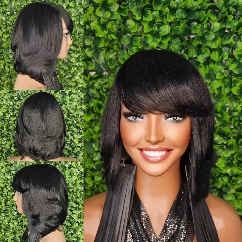 WIG Pixie Cut Remy Human Hair Swoop Bang Wig Hair | Razor Cut Pixie Cut Peruvian Remy Human Hair Wig  main image 2