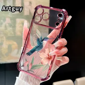 Hummingbird and Hibiscus Pattern Phone Case Compatible with iPhone 17 Pro Max 16 15 Plus Air 14 13 12 11 E Featuring Strengthened Four Corners Soft Back for Drop Protection