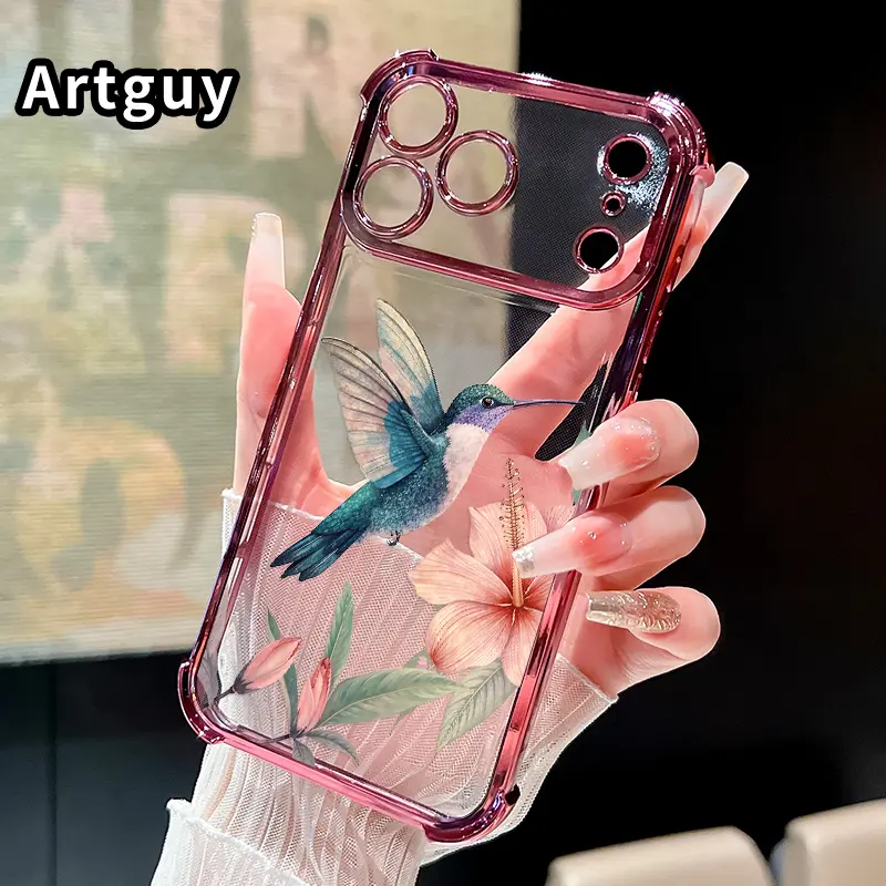 Hummingbird and Hibiscus Pattern Phone Case Compatible with iPhone  18 17 Pro Max 16 15 Plus Air 14 13 12 11 E Featuring Strengthened Four Corners Soft Back for Drop Protection