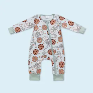 Christmas cookie milk candy cane baby boy zip romper
