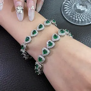 Green emerald bracelet, 7.8 inches stainless steel bracelet, AAA+ May birthstone, set with cubic zirconia - May birthday - Christmas gift. Handmade jewelry. Durable high-quality chain. Ladies' luxurious jewelry. Mother's Day gift.