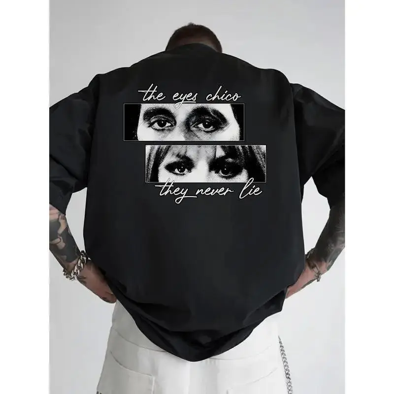 100% Cotton Scarface Graphic T-Shirt - Tony Montana Back Print with The Eyes Have It & They Never Lie Quotes - Casual Round Neck Short Sleeve Tee for Women Men