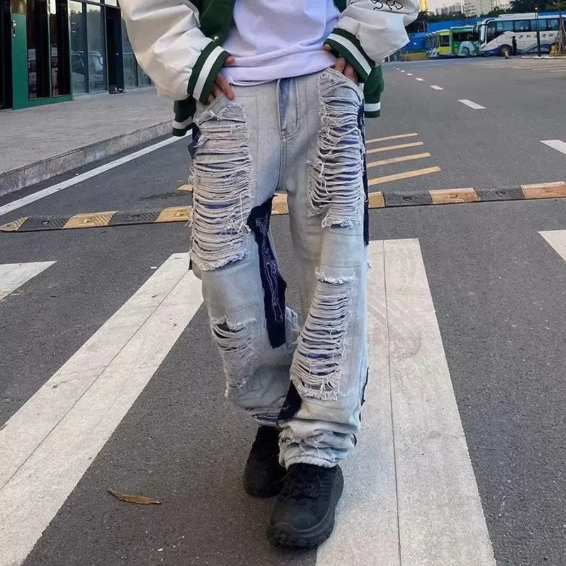 Fashion Brand Worn-out Wide-leg Trousers