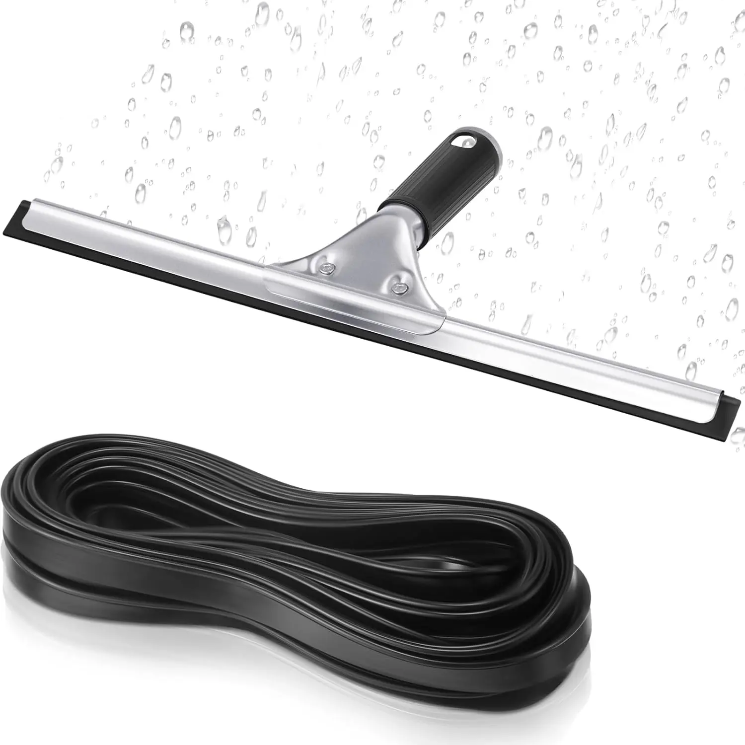 50ft Cut-to-Size Black Silicone Rubber Squeegee Blade Bulk Refill Head for Glass Cleaning, Shower Doors, Home Floor, Kitchen Surface Care