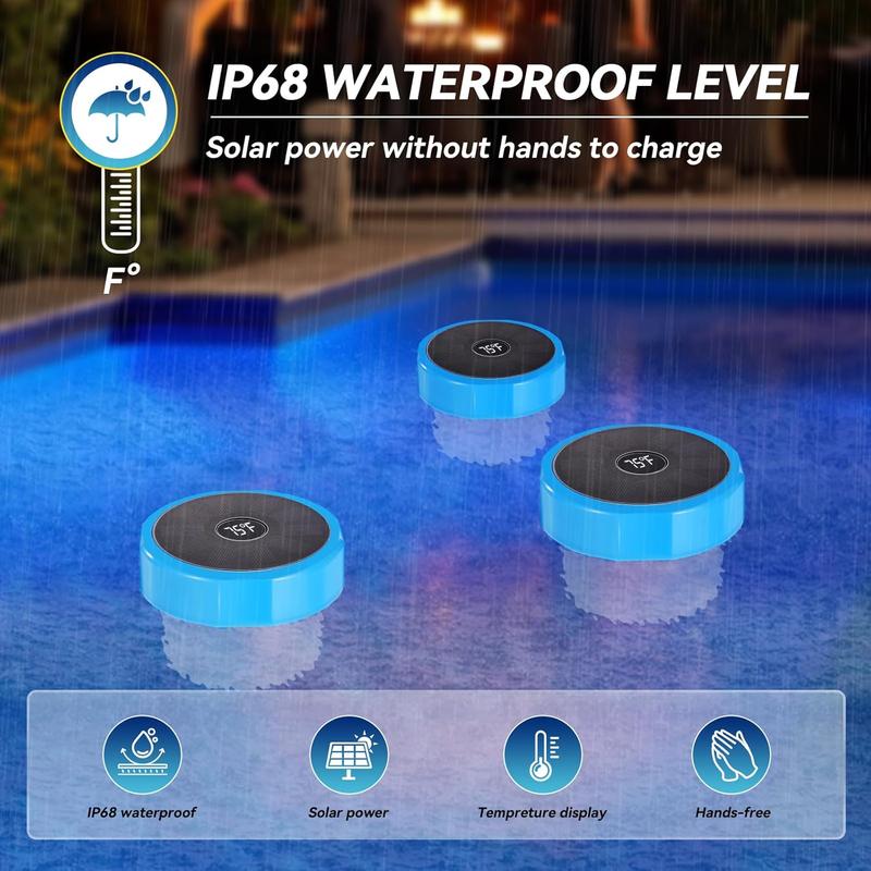 Pool Chlorine Floater with Temperature Display, Floating Chlorine Dispenser Fit for 1" and 3" Tablets Solar Charging,Anti-Sinking Dispenser for Pond Spa Hot Tub Floating Opening Blue