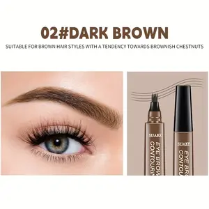 Water-Resistant Eyebrow Pen, Microblading Pencil Featuring a Four-Pronged Tip for Naturally Styled Brows (DARK BROWN)