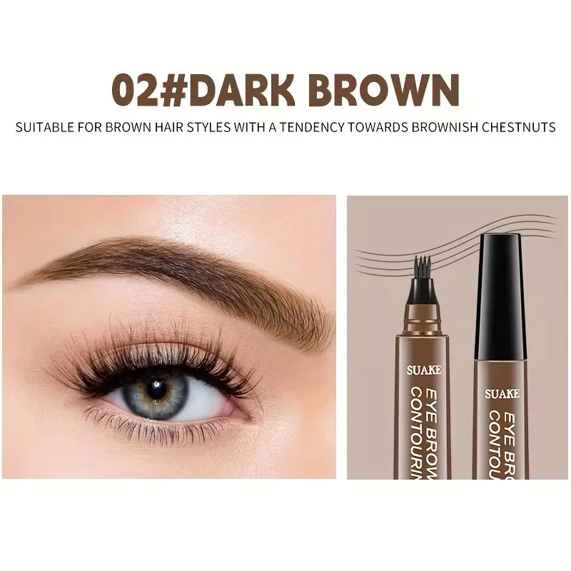 Water-Resistant Eyebrow Pen, Microblading Pencil Featuring a Four-Pronged Tip for Naturally Styled Brows (DARK BROWN)