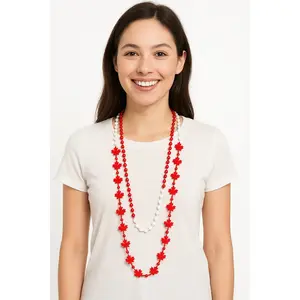 Canada Day Maple Leaf Bead Necklaces, Red & White, 3-Pack