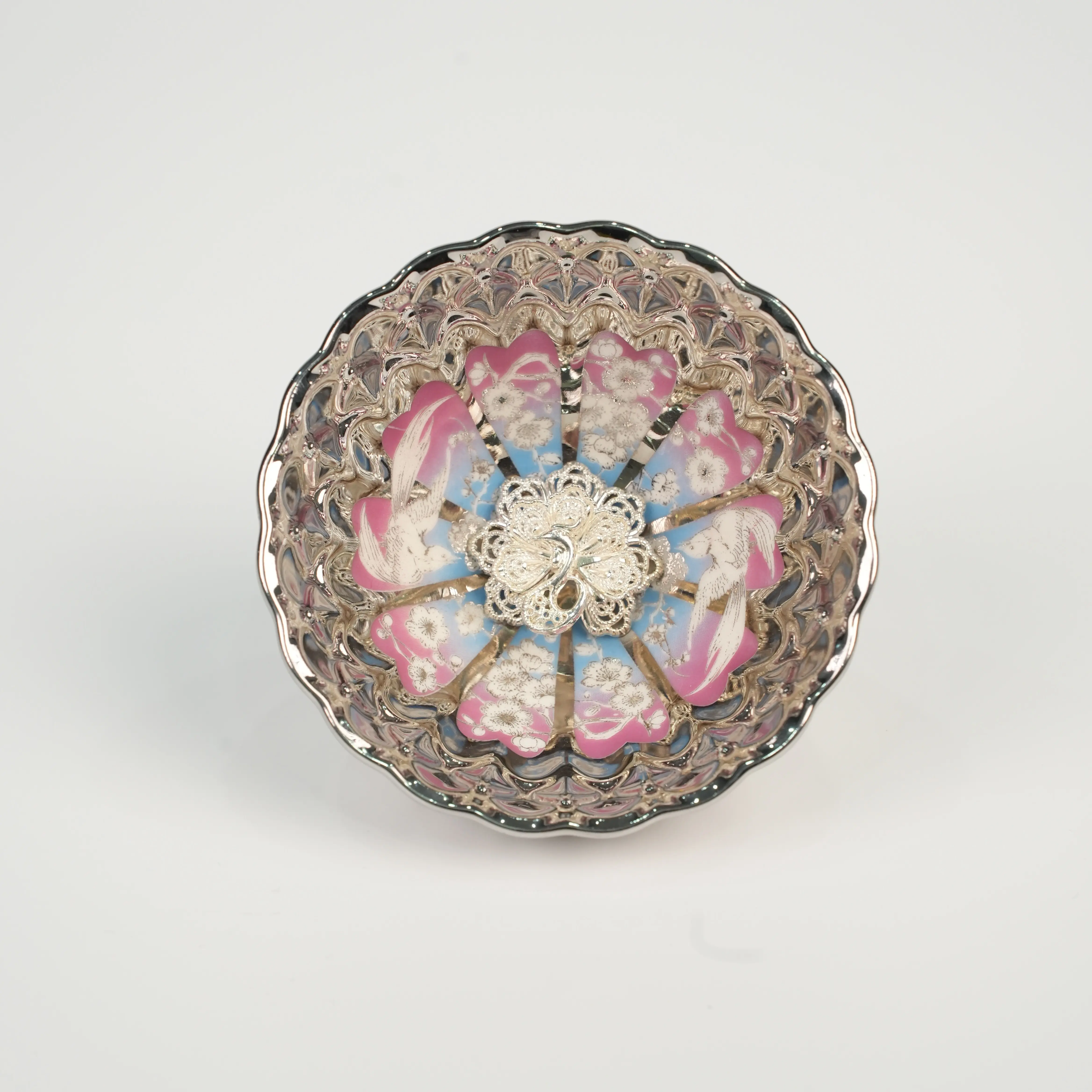 Silver Hundreds Birds Pay Homage To Phoenix Luminous Jianzhan Cup Handmade Porcelain Teacup for Collection and Gifting