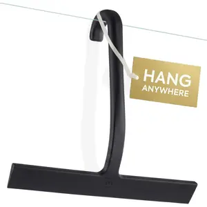 Shower  for Glass Doors - Bathroom  for Shower Glass & Tile Walls, Streak-Free & No-Squeak  , Stainless Steel Core, Hang Hook + Suction Cup, Black, 10 Inch