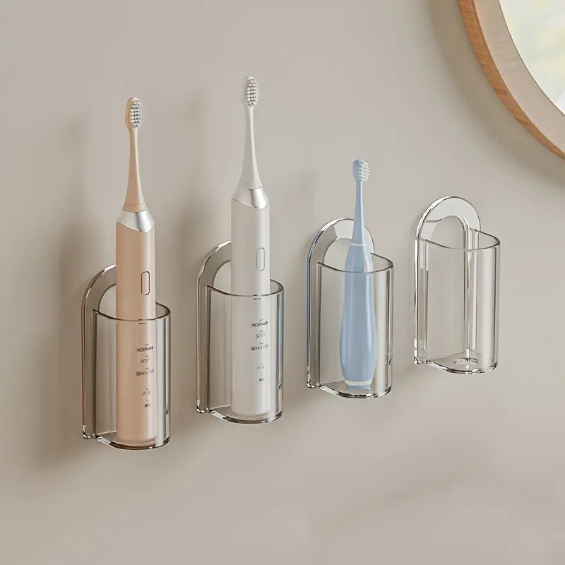 1/ 2/ 3/ 4pcs Premium Electric Toothbrush Holder - Wall Mounted, Space-Saving Storage Rack for Electric Toothbrushes, Durable & Quick-Drying, Modern Bathroom Organizer Accessories, Toothbrush Holder Organizers