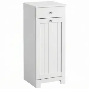Stylish White Laundry Basket Cabinet with Storage - Organize Your Laundry Effortlessly