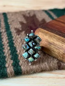 Handmade Sterling Silver Matrix Golden Hills Turquoise Adjustable Ring "Signed Nizhoni"