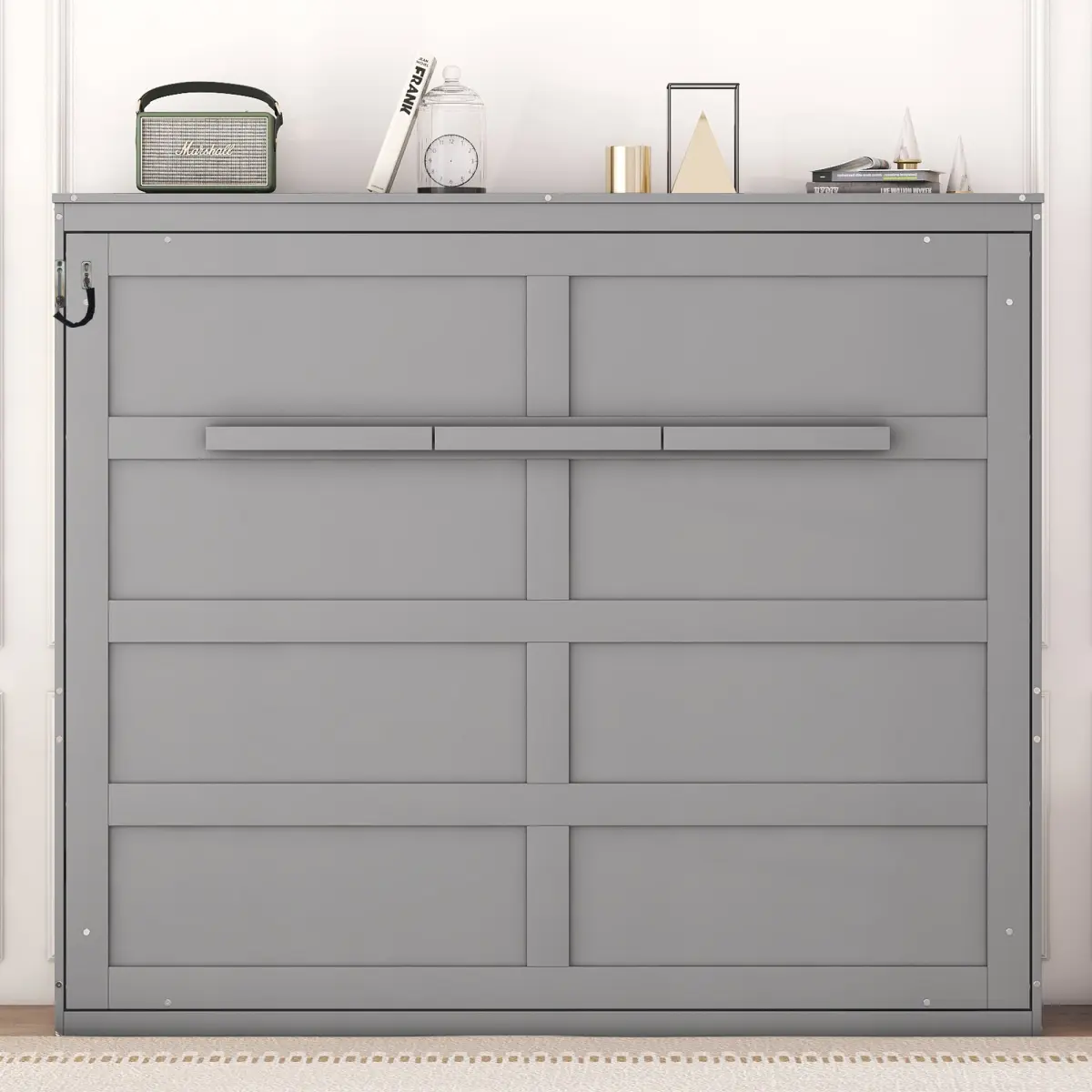 Queen Size Gray Wood Murphy Wall Bed - Pull Out Home Gym Furniture, Comfortable, 182.18 lbs Weight, 600 lbs Weight Capacity, Foldable, Space Saving, 88.1''L x 68''W x 68.8''H, Assembly Required