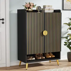 Tribesigns 7-Tier Shoe Cabinet With Doors, Adjustable Shelves For Entryway, Hallway, Closet, Living Room, Black Wooden Shoe Storage Organizer