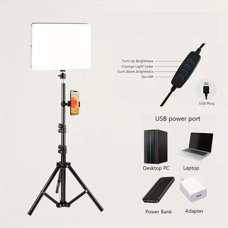 LED Video Light Studio Lighting Kit with Tripod Adjustable Brightness Stand USB Powered for DSLR Cameras Smartphones Live Streaming Shooting Videography