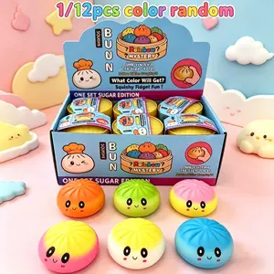 1/12pcs - Trendy New Bun Stress Relief Ball Soft and Fluffy Touch Healing Pinch Music Round Squeeze Rebound Stress Relief Toy Home Leisure Office Relaxing Good Items Fun and Creative Birthday Party Gift - Color Random