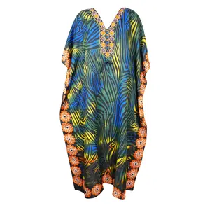 Womens Maxi Kaftan Dress Blue, Green Kimono Caftan Resort Dresses M-2X