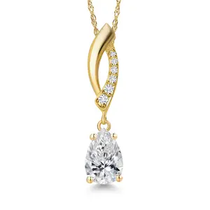Gem Stone King 0.73 Cttw IGI Certified Lab Grown Diamond in 14K Yellow Gold Pendant for Women | Pear Shape Center Diamond 0.70 Ct | D-E Color | VS1-VS2 Clarity | Gold Necklace for Women | 18 Inch Chain