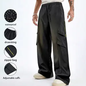 Men's Spring Autumn Outdoor Hiking Pants Windproof Waterproof Paratrooper Tactical Woven Trousers with Drawstring & Zipper Bag