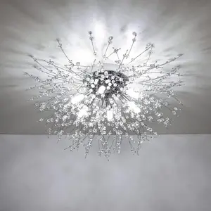 Crystal Flush Mount Ceiling Light, Modern Sputnik Firework Close to Ceiling Lamp, LED Ceiling Light Fixtures for Bedroom Kitchen Island Entryway Hallway Foyer