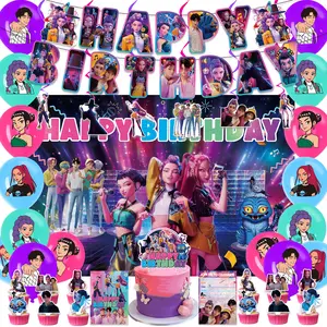 47 Pcs Pop Idol Girl Birthday Party Decorations Supplies for Girls, Music Theme Party Kit with Banner Backdrop Balloons Cake Topper Cupcake Picks Hanging Swirls Invitations