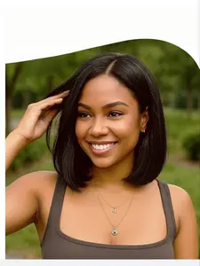 Bob Lace Front Wig, Glueless Straight Short Wigs, Synthetic Hair, Middle Side Part, Hairline 12 Inch, Upgraded Style, Lace Front Bobs