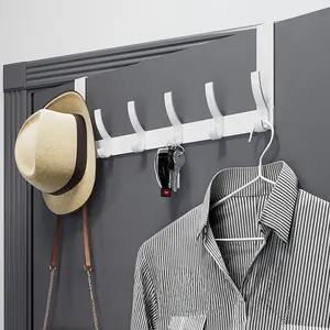 One-piece, 6 - Hook Multi - Use Hanging Rack. It Can Be Placed Over The Door or Mounted on The Wall, Hat Hangers For Wall, Perfect for Hanging Clothes, Hats, and Towels, A Versatile Home Organizer.Auxiliary Hook