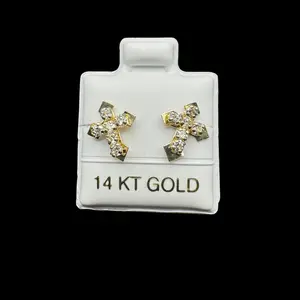 14K ICED OUT CROSS EARINGS 10.9MM