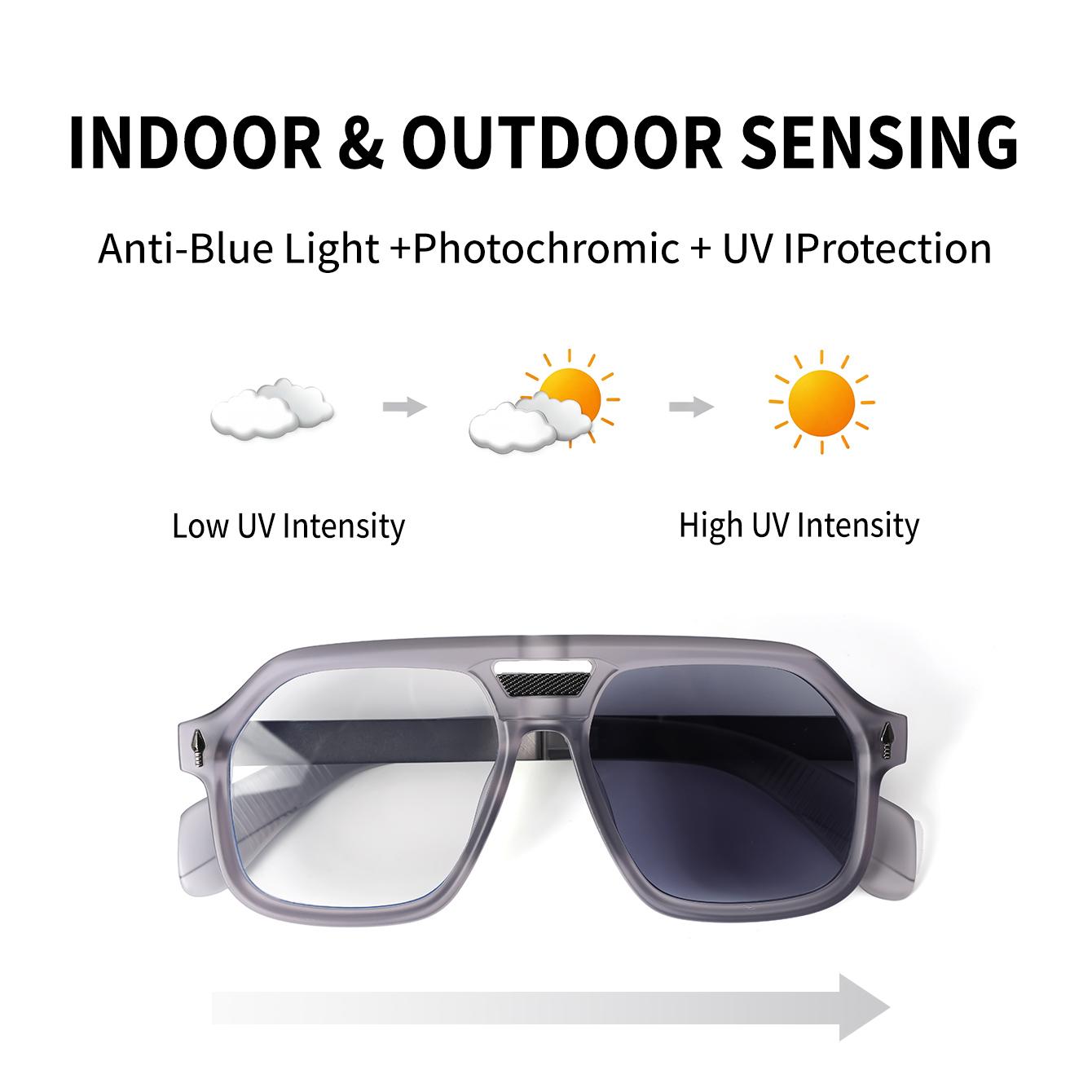 Original design, niche aviator-style auto-adjusting sunglasses with UV400 protection against ultraviolet radiation. High-end, premium sunglasses suitable for both men and women.