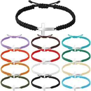 12 count  Bracelets Bulk for Women Men  Christian  Adjustable String Nylon Rope Braided Matching Bracelet for First Communion BFF Lucky Gifts