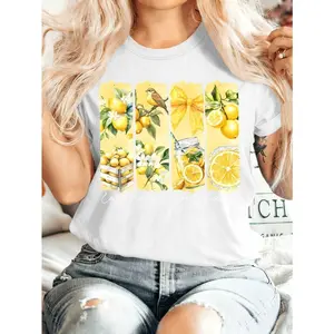 Easy Peasy Lemon Squeezy Graphic Tee For Women Cute Lemon Fruit Print Summer Casual Short Sleeve Crewneck Soft Comfy Everyday Outfit Top