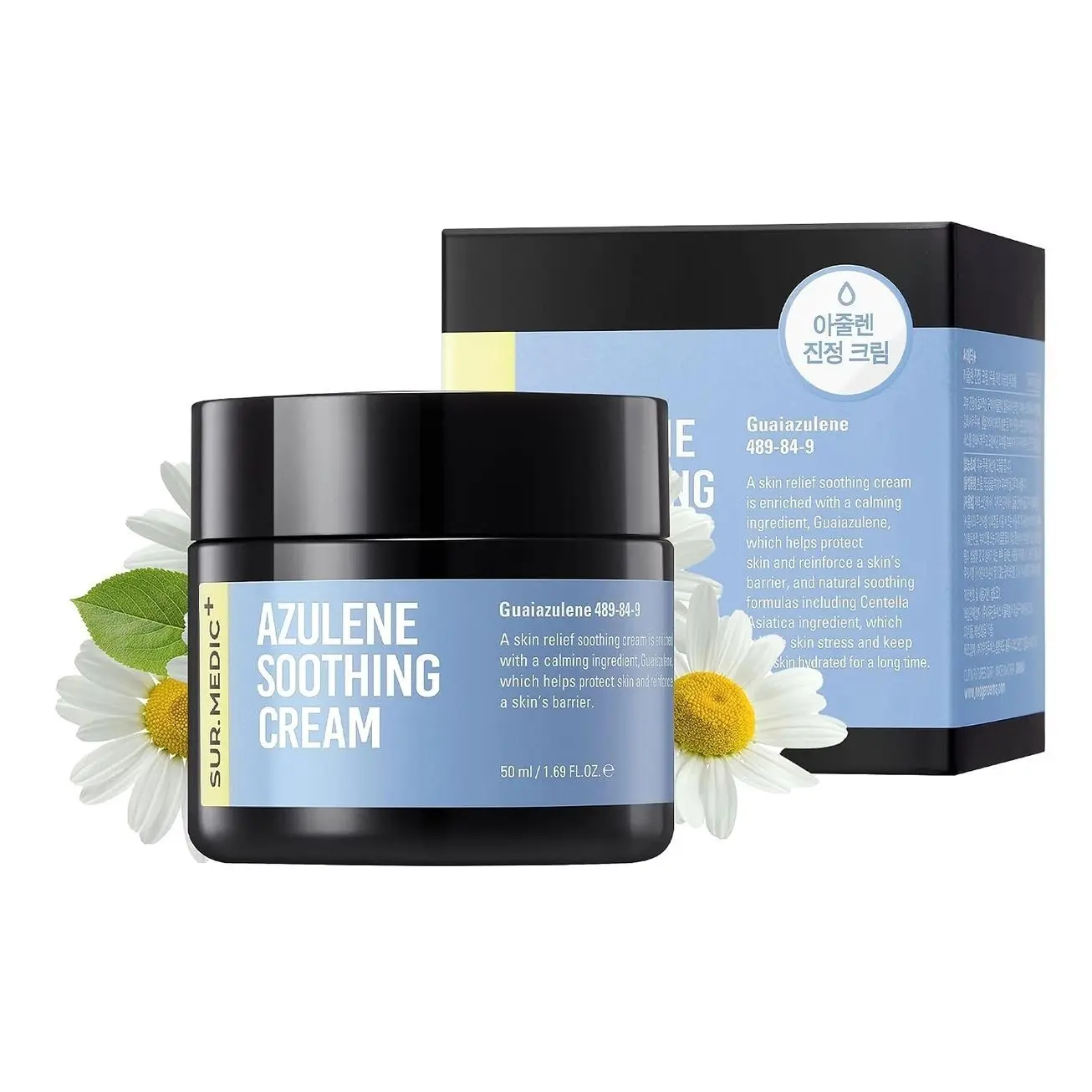 SURMEDIC AZULENE Moisturizing Soothing Cream, Calming Cream for Sensitive Skin, Daily Facial Moisturizer for Barrier Repair, Blemish Relief Care, Korean Skincare 50ml, 1.69 oz