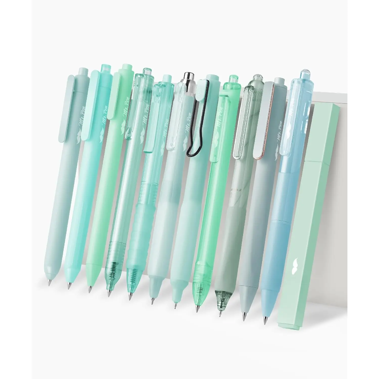 - Gel  Set, 12 Pack, Pastel Green , 1 x Aesthetic Highlighter, 0.5mm Green s Black Ink