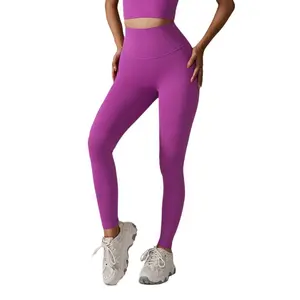 Yoga Pants Seamless Nude Feel High Waist Peach Pants Zero Sense Integrated Sports Yoga Pants in Pink Color with Nylon Lining and Tight Clothing Style for Women