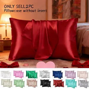 Luxurious Satin Queen Pillowcases Set of 2,  No Insert Soft Breathable Fabric for Comfort, Home Decor, Easy Care, Perfect Gift for Valentine's Day Birthday