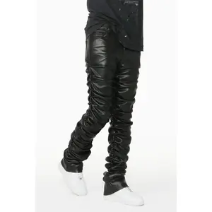 Huck Black Faux Leather Stacked Jean