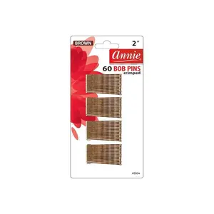 Annie #3304 2" Brown Crimped Bob Hair Clips, 60-Count Unisex Hair Pins for Securing Updos and Fixing Flyaways, Hair Clip