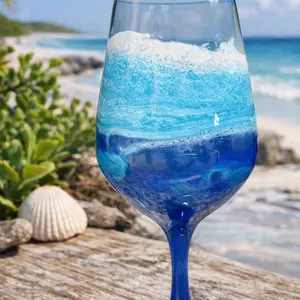 Ocean-Inspired Blue Wine Glasses - Unique Resin Wave Design for Elegant Dining