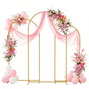 7.2FT+6.6FT+6FT Set Of 3 Wedding Arch Backdrop Stand, Gold Metal Balloon Arch Stand Stable Frame For Wedding Birthday Garden Arch Party Background Decoration, Gold