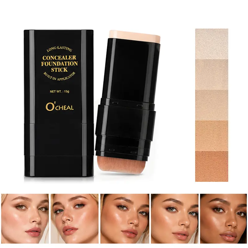 2-in-1 Foundation Stick with Built-In Brush, Long-Lasting Concealer Foundation, Full Coverage, Natural Matte Finish, Waterproof & Sweatproof, Blurs Blemishes, Easy to Blend, All-Day Wear, Travel Size Makeup for Flawless Skin