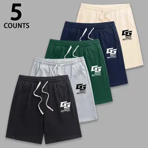 Men's 5 - Piece Shorts with Edgy Minimalist "GG" Print, Lightweight Breathable Casual Shorts for Relaxing Outdoors & Gym Sessions, Stylish Graphic Adds Urban Vibe, Perfect for Trend - Following Guys