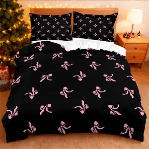 Sweet and cool style bow-print bedding set, duvet cover and pillowcase combination, creating a stylish bedroom décor.