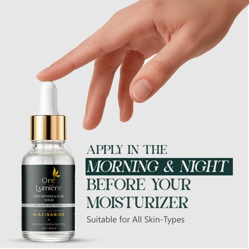 Ore Lumiere Pore Refining Face Serum – Niacinamide, Salicylic Acid, Hyaluronic Acid & Zinc PCA – Clears & Tightens Pores, Improves Skin Texture 1.01 fl oz