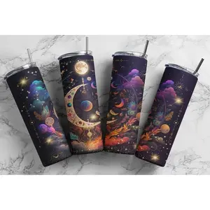 20oz Skinny Tumbler | Celestial Moon | Galaxy | Astrology | Sublimation | Double Walled | Lid with Straw | Pretty | Cute | Boho